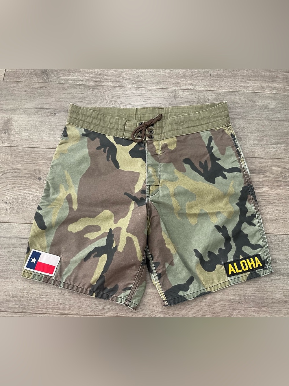 Birdwell Beach Britches Camouflage Board Shorts in Olive & Brown